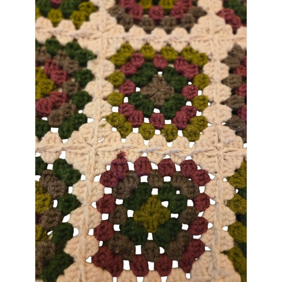 Handmade Crochet Granny Square Tote Bag With Multicolor Pattern & Beige Base - Picture 9 of 11